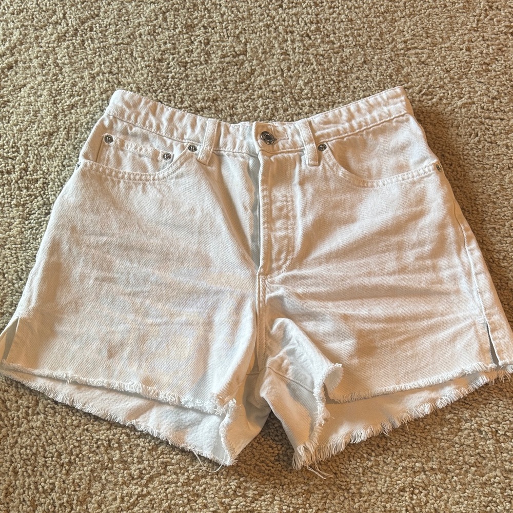 Mango White Denim High-Rise Jean Shorts